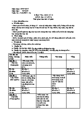 Giáo án Địa lý Lớp 6 - Tiết 36 Kiểm tra học kỳ II - Năm học 2016-2017